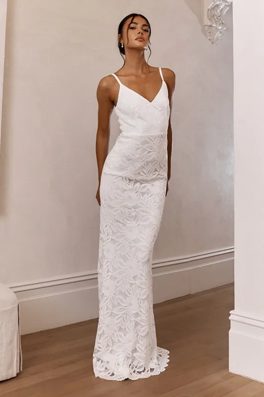 Honey Blossom Keyhole Back Lace Maxi Dress White sold by Selfie Leslie