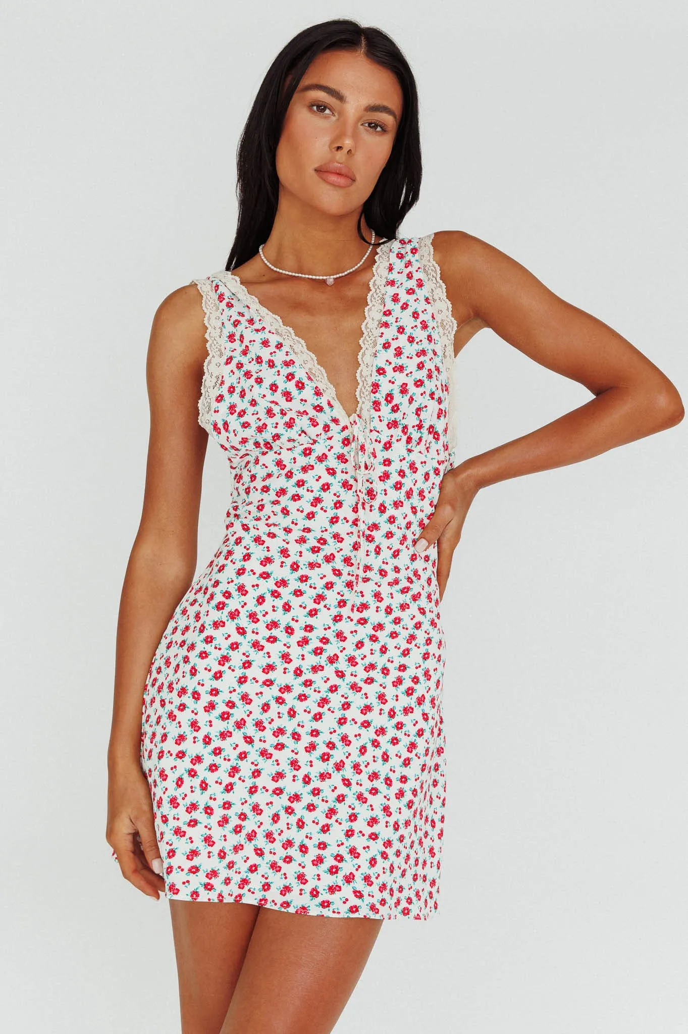 Vigo Lace Trim Sundress Floral White sold by Selfie Leslie