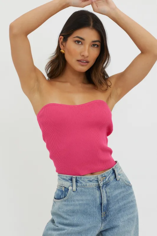 Flora Strapless Knit Top Hot Pink sold by Selfie Leslie
