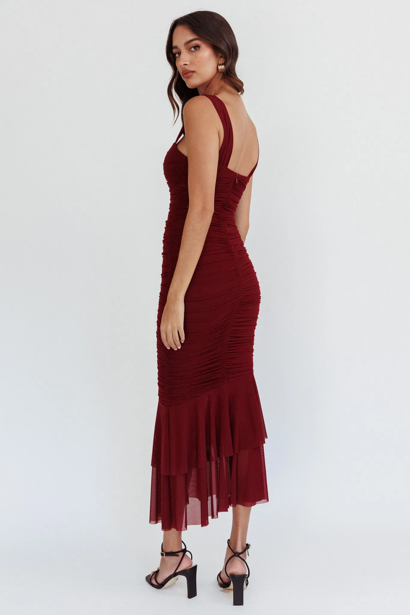 Nadia Ruched Fishtail Maxi Dress Dark Mauve sold by Selfie Leslie product image thumbnail 2