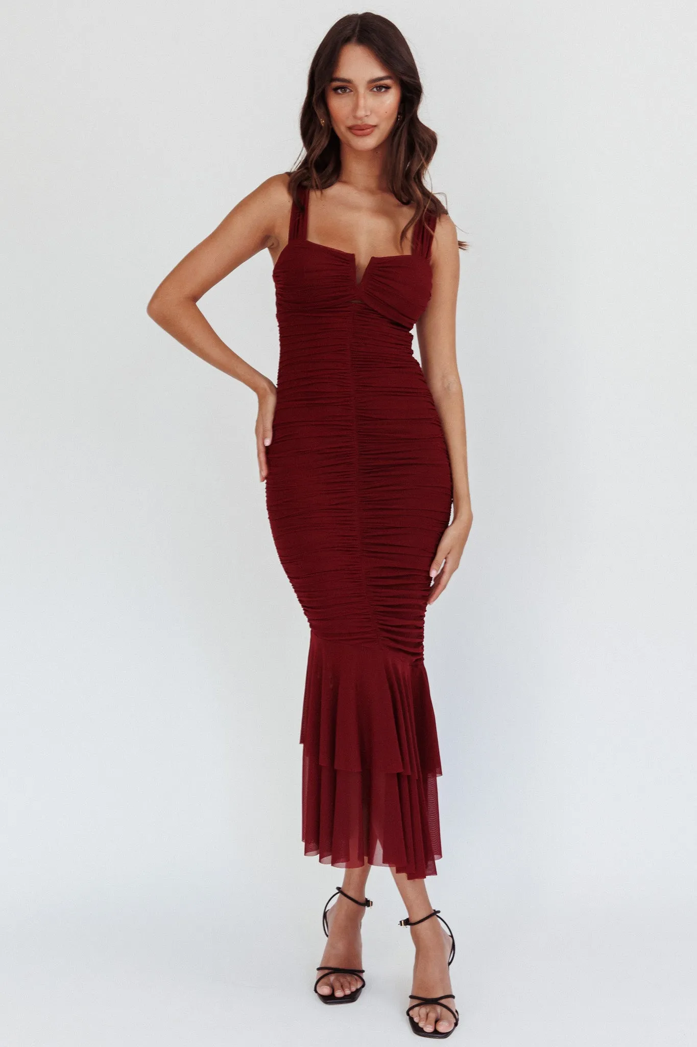 Nadia Ruched Fishtail Maxi Dress Dark Mauve sold by Selfie Leslie product image thumbnail 3