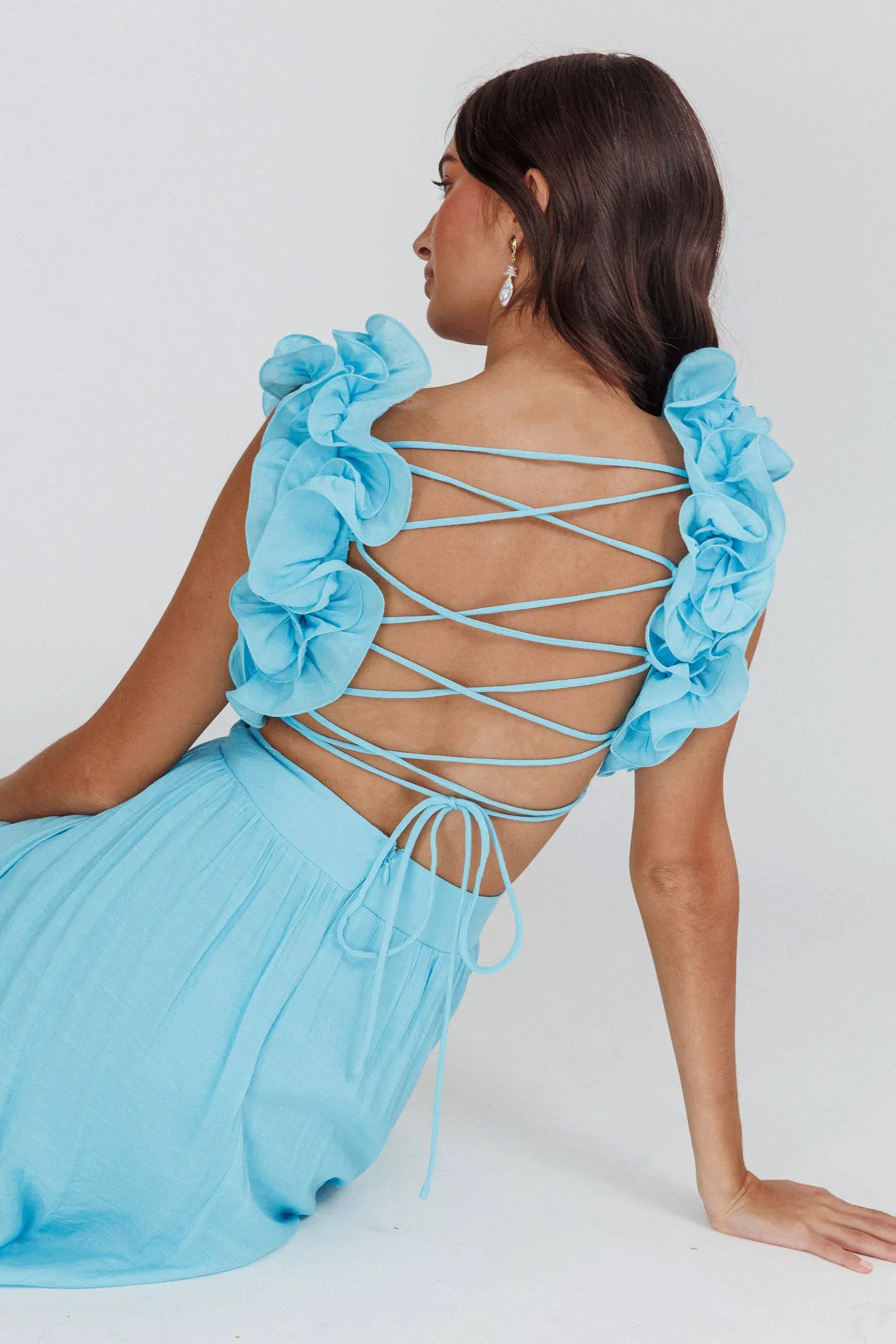 Madara Laced Back Ruffle Dress Blue sold by Selfie Leslie