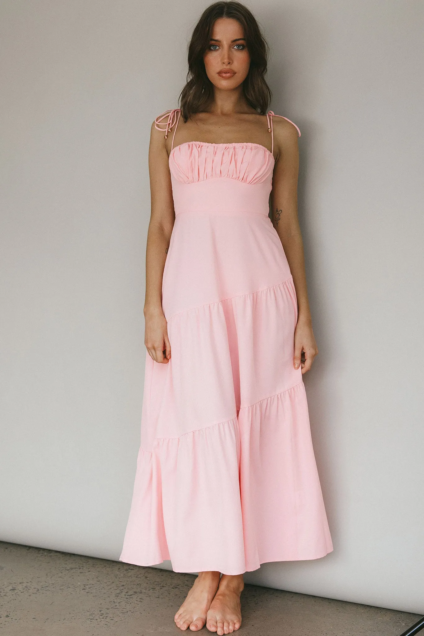 New Light Tied Shoulder Maxi Dress Blush sold by Selfie Leslie product image thumbnail 5