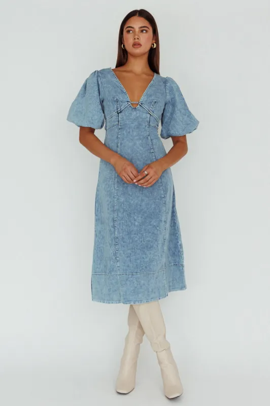 Elias Puff Sleeve Midi Dress Denim sold by Selfie Leslie