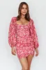 Beaujolais Long Sleeve Ruched Mini Dress Floral Pink sold by Selfie Leslie