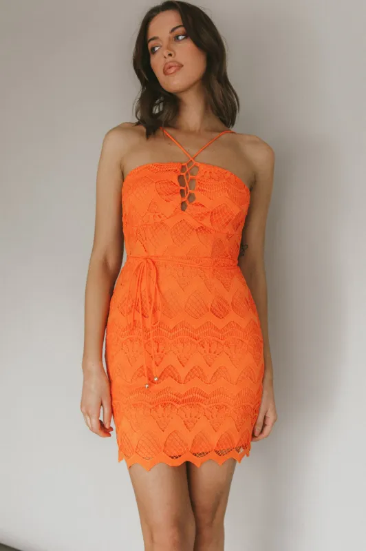 St Kilda Embroidered Lace Strappy Dress Coral sold by Selfie Leslie