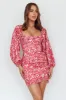 Beaujolais Long Sleeve Ruched Mini Dress Floral Pink sold by Selfie Leslie