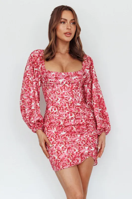 Beaujolais Long Sleeve Ruched Mini Dress Floral Pink sold by Selfie Leslie