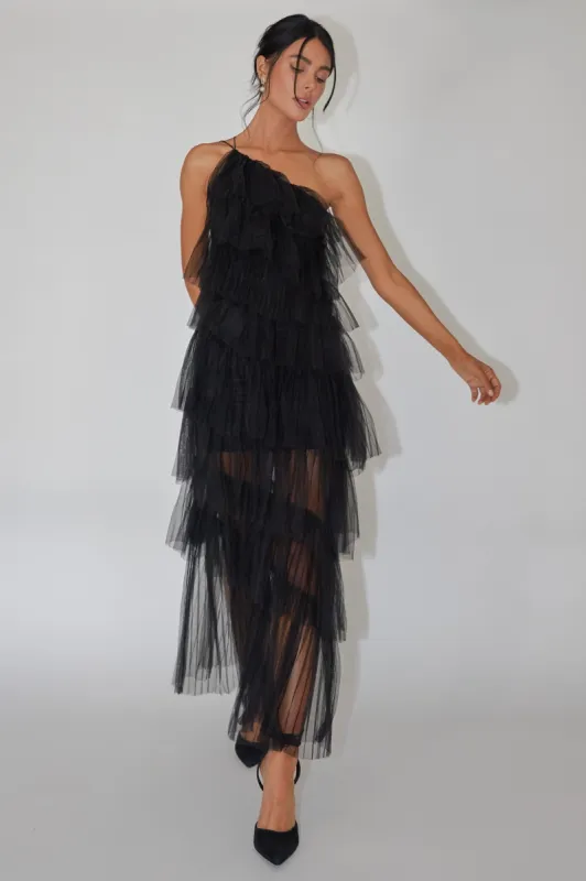 Arrabel Tiered Ruffle Tulle Maxi Dress Black sold by Selfie Leslie