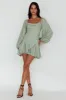 Beaujolais Long Sleeve Cowl Neckline Ruffle Mini Dress Sage sold by Selfie Leslie