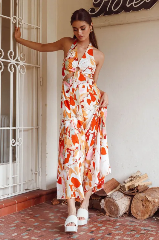 Solstice Sun Halterneck Jumpsuit Swirl Orange sold by Selfie Leslie