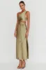 Abloom One Shoulder Satin Maxi Dress Khaki sold by Selfie Leslie