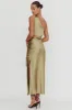 Abloom One Shoulder Satin Maxi Dress Khaki sold by Selfie Leslie