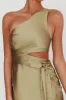 Abloom One Shoulder Satin Maxi Dress Khaki sold by Selfie Leslie