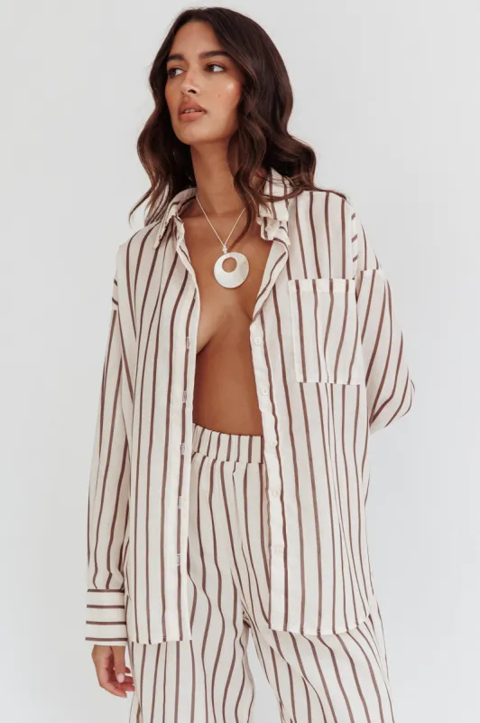 Alex Long Sleeve Shirt Stripe Latte sold by Selfie Leslie