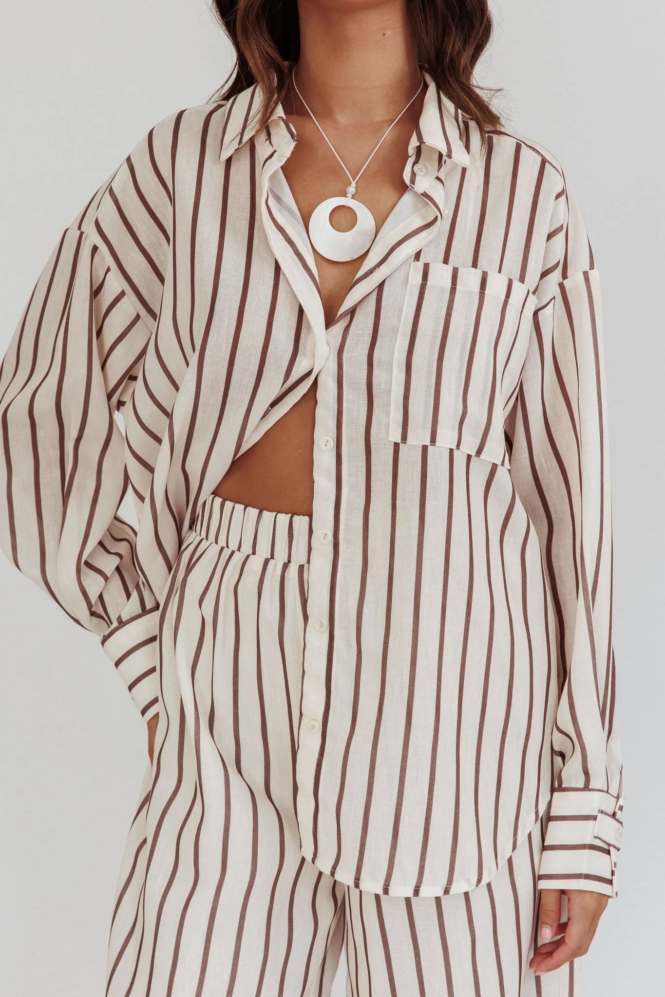 Alex Long Sleeve Shirt Stripe Latte sold by Selfie Leslie product image thumbnail 4