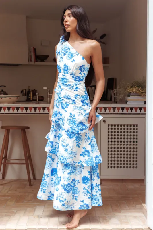 Kenny One Shoulder Tiered Maxi Dress Blue sold by Selfie Leslie
