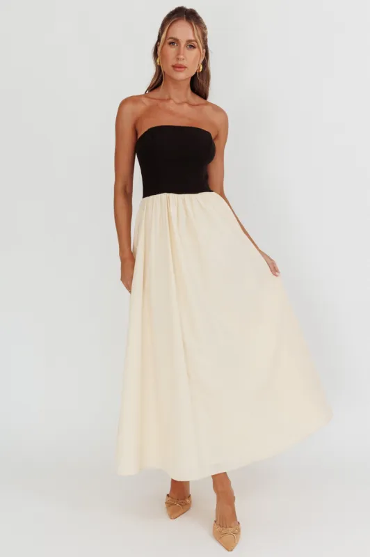 Princess Strapless Contrast Maxi Dress Black/Beige sold by Selfie Leslie