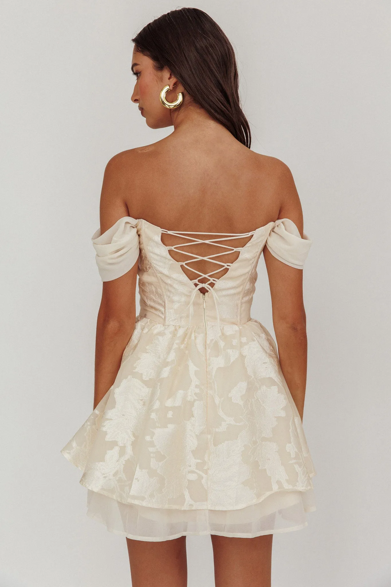 knee length dresses for ladies Lusting Off Shoulder Mini Dress Cream main image 0