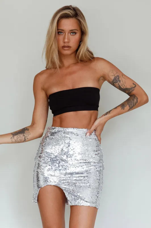Luna Heart Sequin Mini Skirt Silver sold by Selfie Leslie