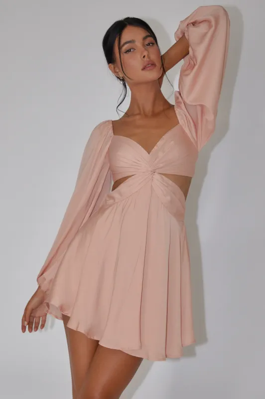 Miraya Balloon Sleeve Twist Mini Dress Peach sold by Selfie Leslie