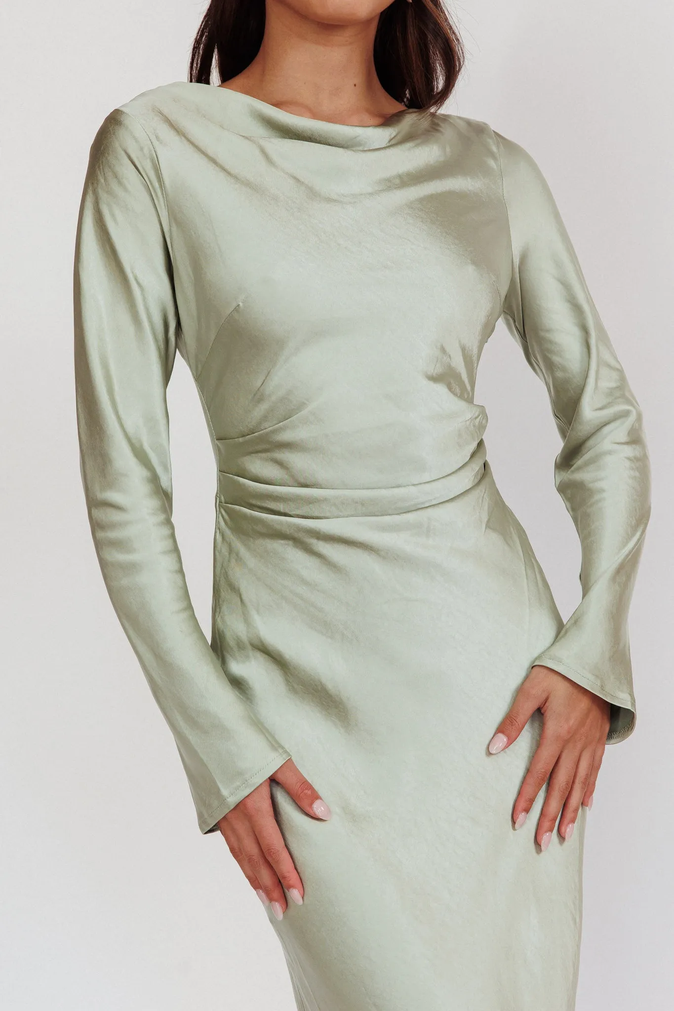 knee length dresses for ladies Loveland Cowl Back Midi Dress Oyster