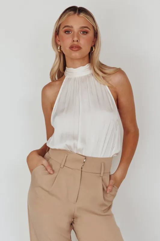 Calisto Sleeveless Tied Neck Top Cream sold by Selfie Leslie