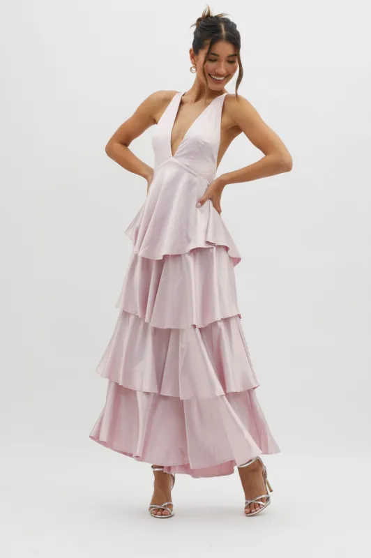 Auguste Tiered Frill Strappy Back Dress Blush sold by Selfie Leslie