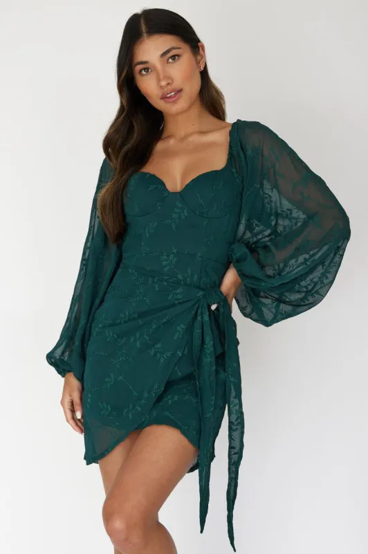 Aphrodite Long Sleeve Embroidered Dress Forest Green sold by Selfie Leslie