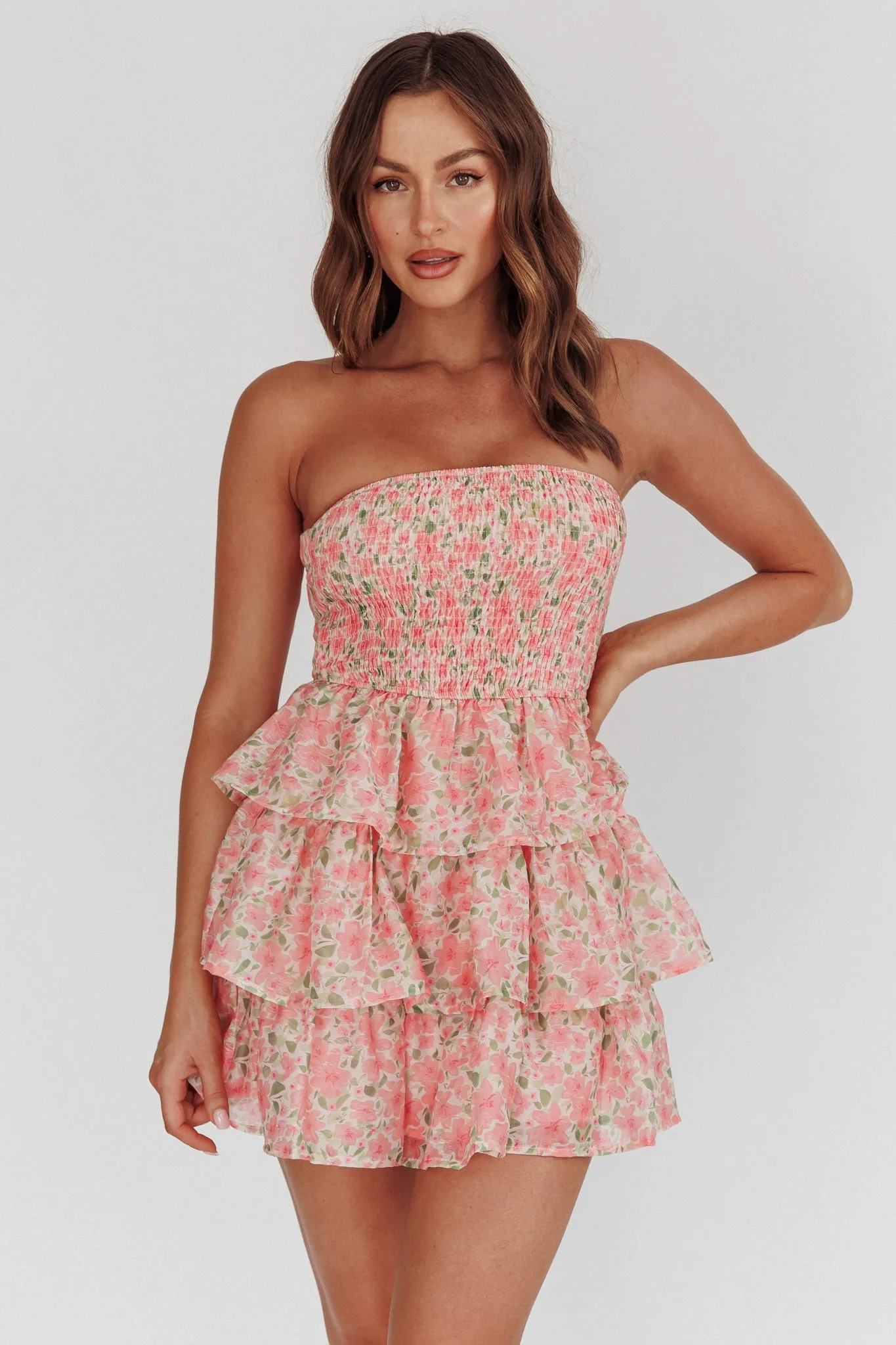 Like Angels Shirred Bodice Ruffle Mini Dress Pink sold by Selfie Leslie product image thumbnail 5