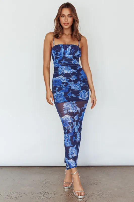 Zosia Ruched Maxi Dress Floral Navy sold by Selfie Leslie