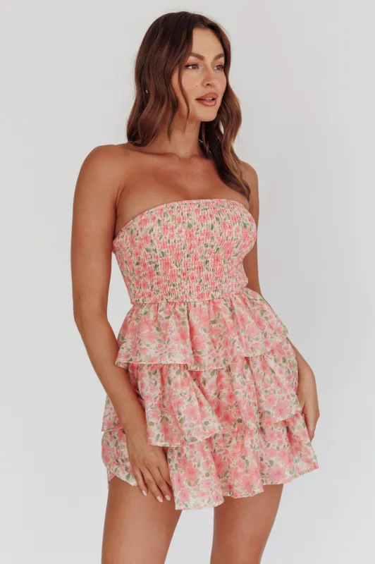 Like Angels Shirred Bodice Ruffle Mini Dress Pink sold by Selfie Leslie