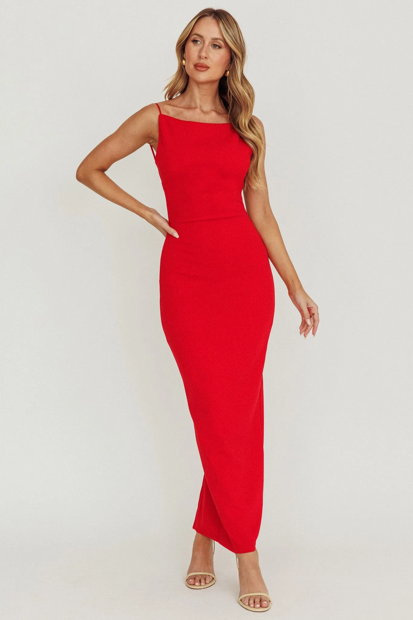 Yindi Backless Boat Neck Maxi Dress Red sold by Selfie Leslie product image thumbnail 3
