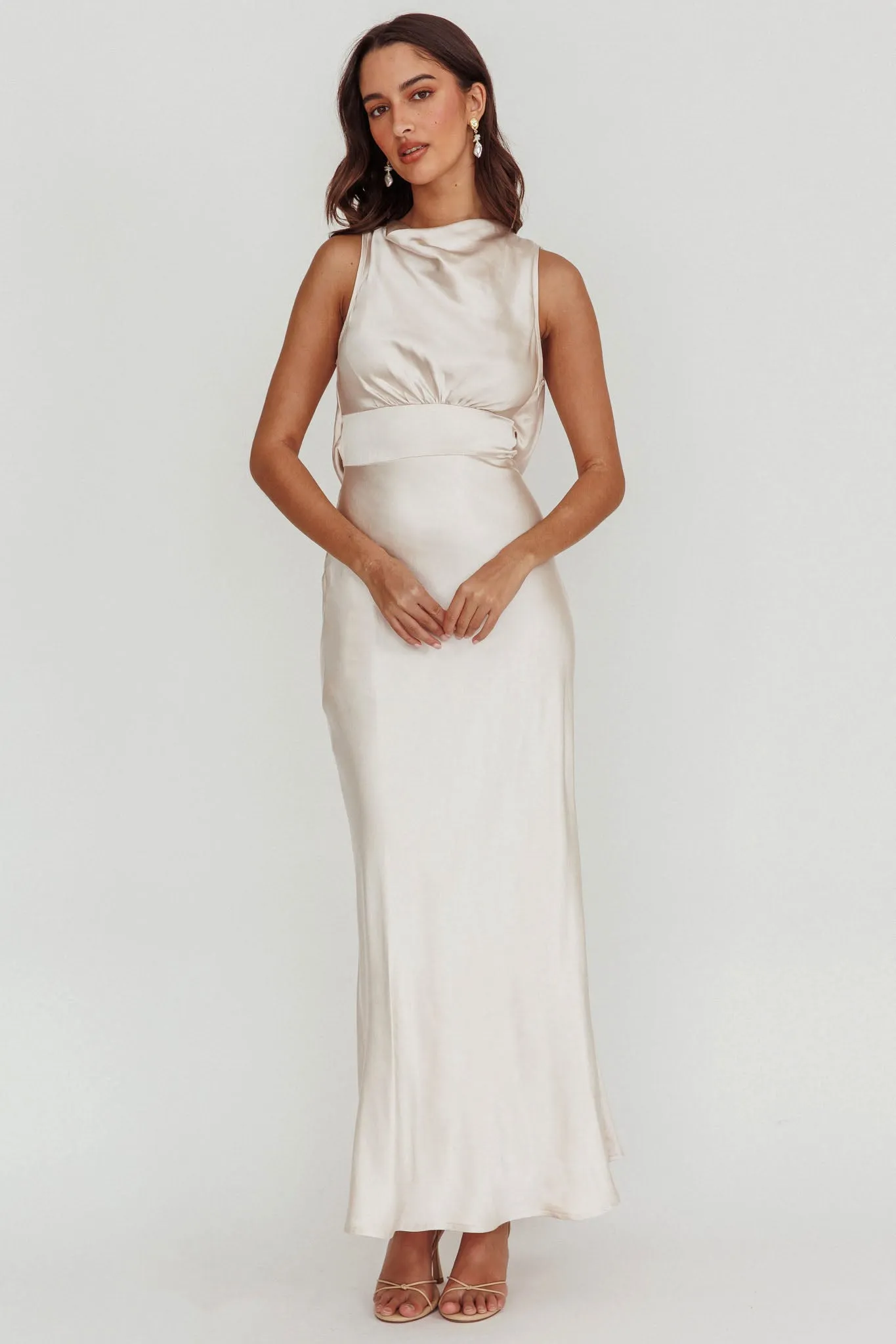 Isabella Satin Maxi Dress Champagne sold by Selfie Leslie product image thumbnail 4