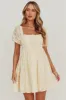 Dandelions Puff Sleeves A-Line Mini Dress Cream sold by Selfie Leslie