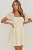 Dandelions Puff Sleeves A-Line Mini Dress Cream sold by Selfie Leslie
