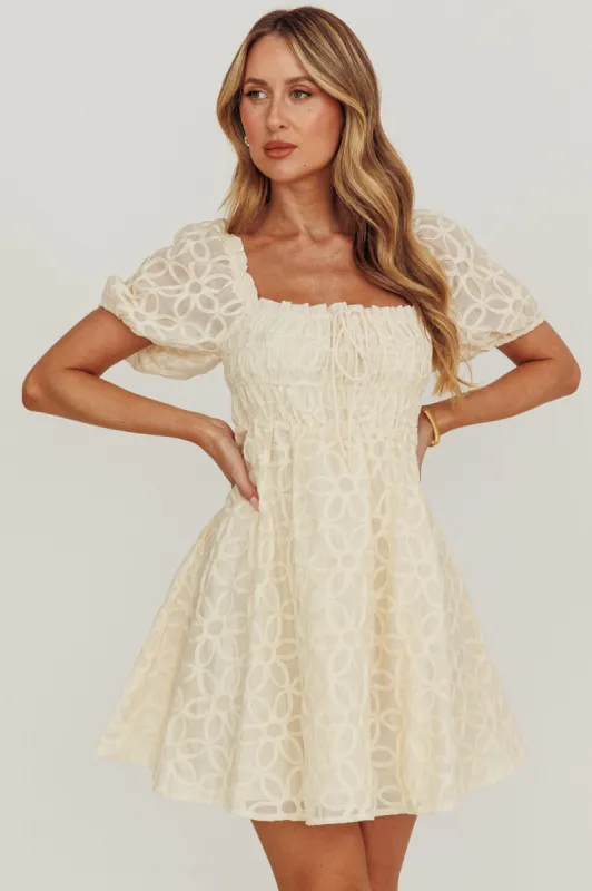 Dandelions Puff Sleeves A-Line Mini Dress Cream sold by Selfie Leslie
