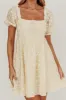 Dandelions Puff Sleeves A-Line Mini Dress Cream sold by Selfie Leslie