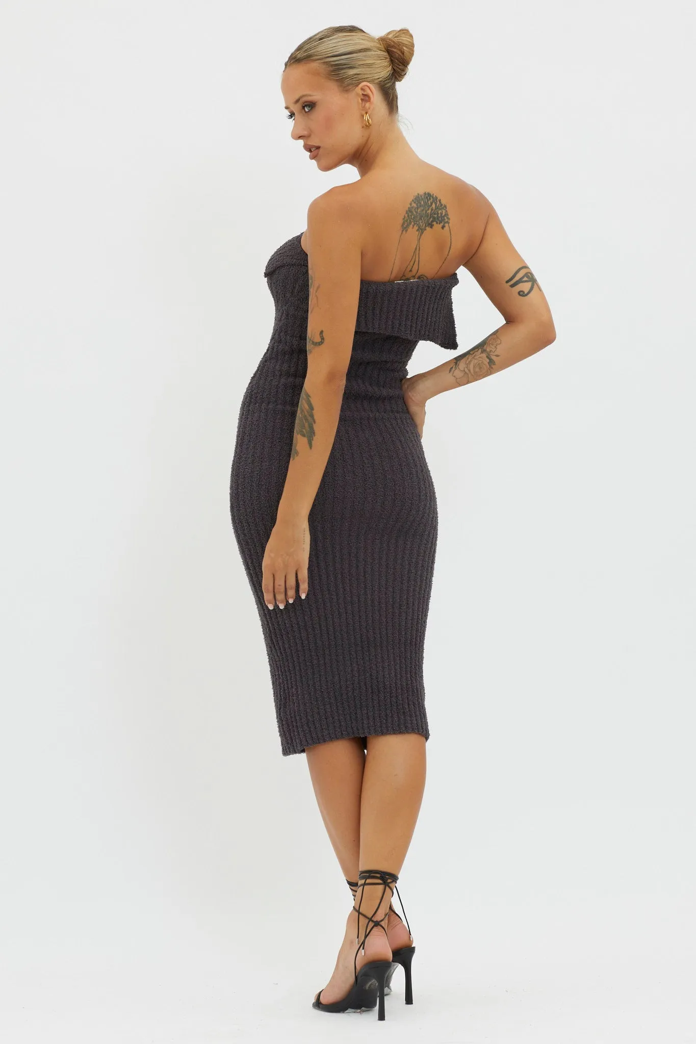 Lupita Foldover Ribbed Knit Midi Dress Charcoal sold by Selfie Leslie product image thumbnail 2