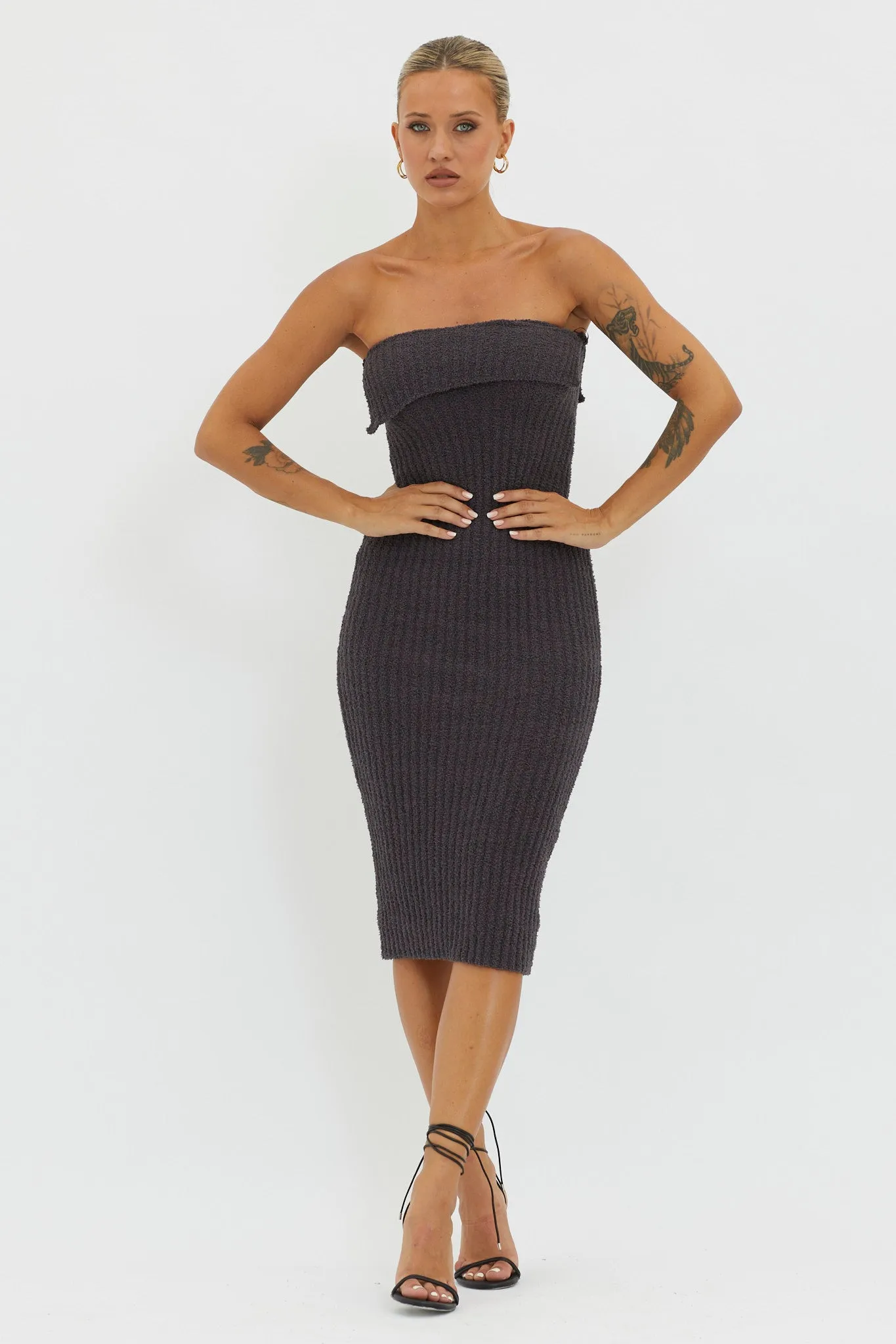 Lupita Foldover Ribbed Knit Midi Dress Charcoal sold by Selfie Leslie product image thumbnail 5