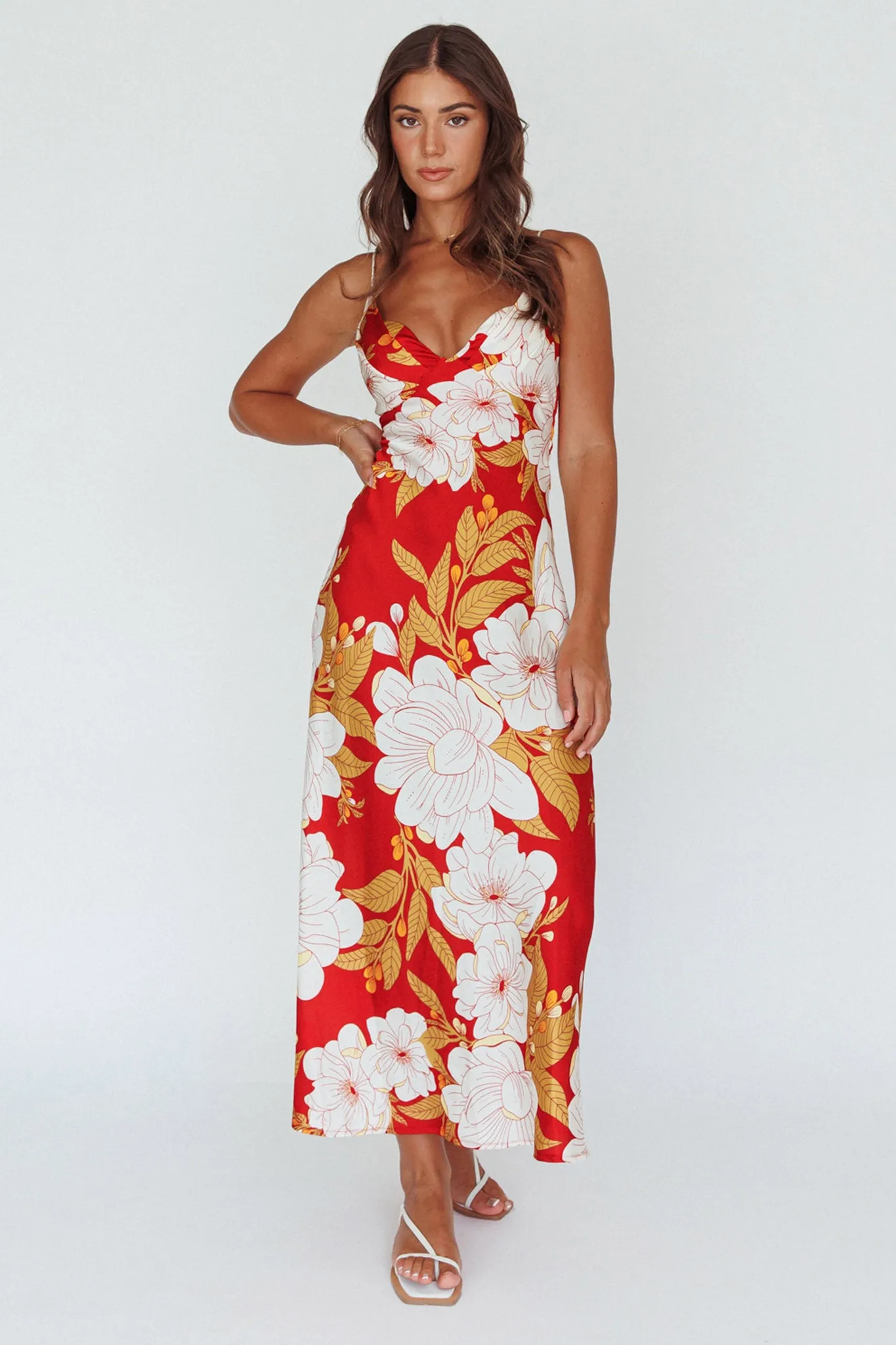 Infinity Pintuck Bust Midi Dress Flower Red sold by Selfie Leslie product image thumbnail 5