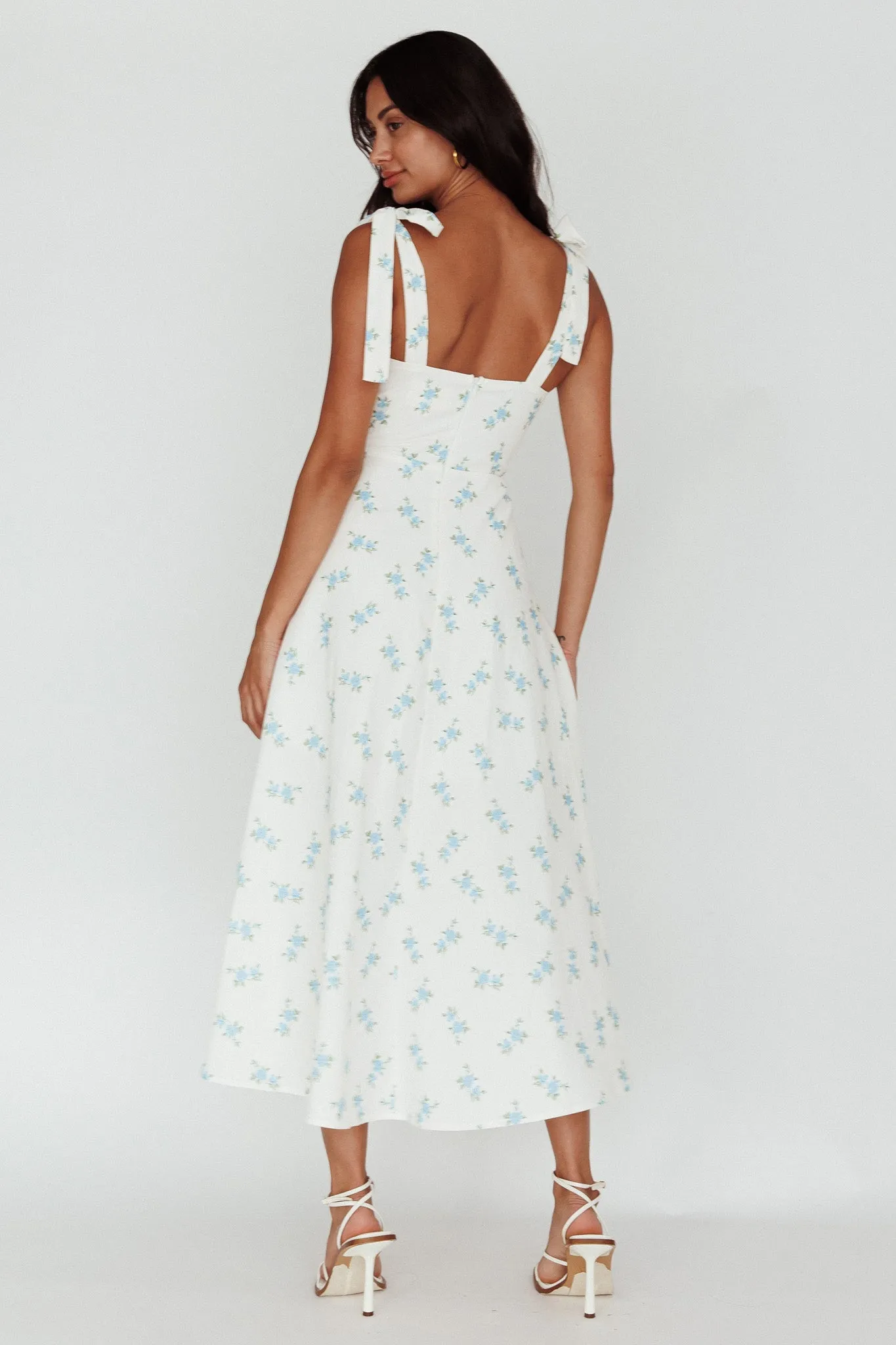 Mathilda Tied Shoulder Midi Dress Blue Floral sold by Selfie Leslie product image thumbnail 2