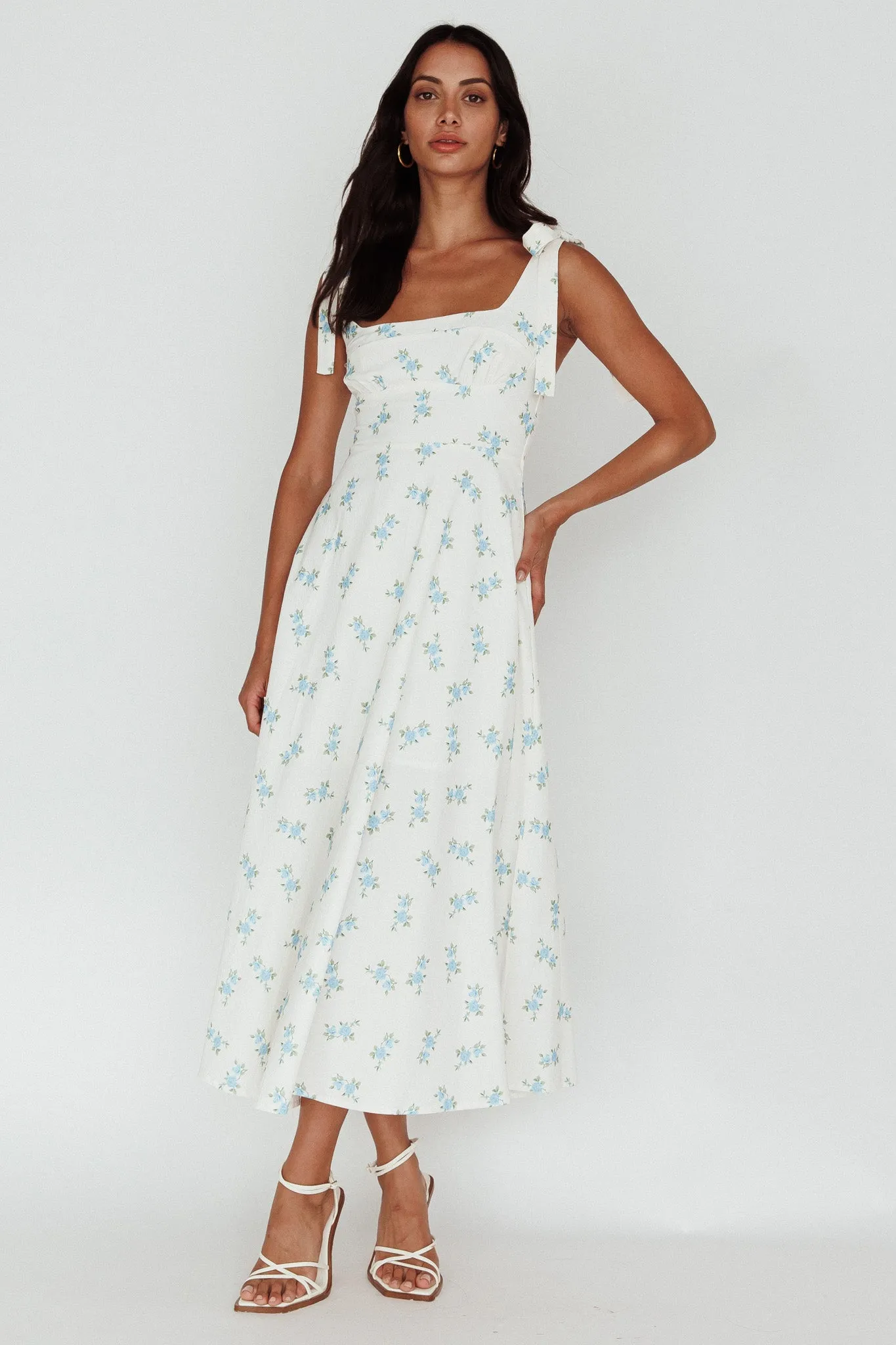 Mathilda Tied Shoulder Midi Dress Blue Floral sold by Selfie Leslie product image thumbnail 5