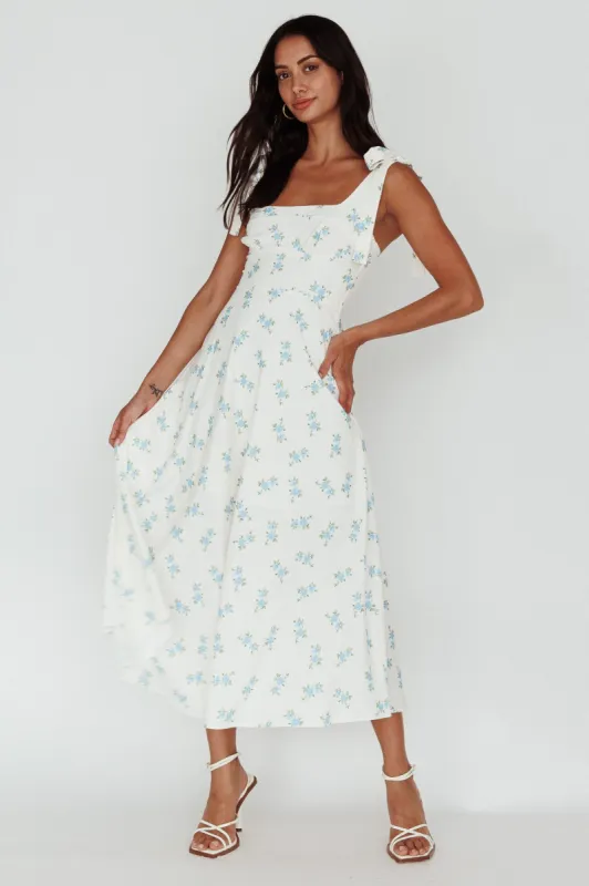 Mathilda Tied Shoulder Midi Dress Blue Floral sold by Selfie Leslie