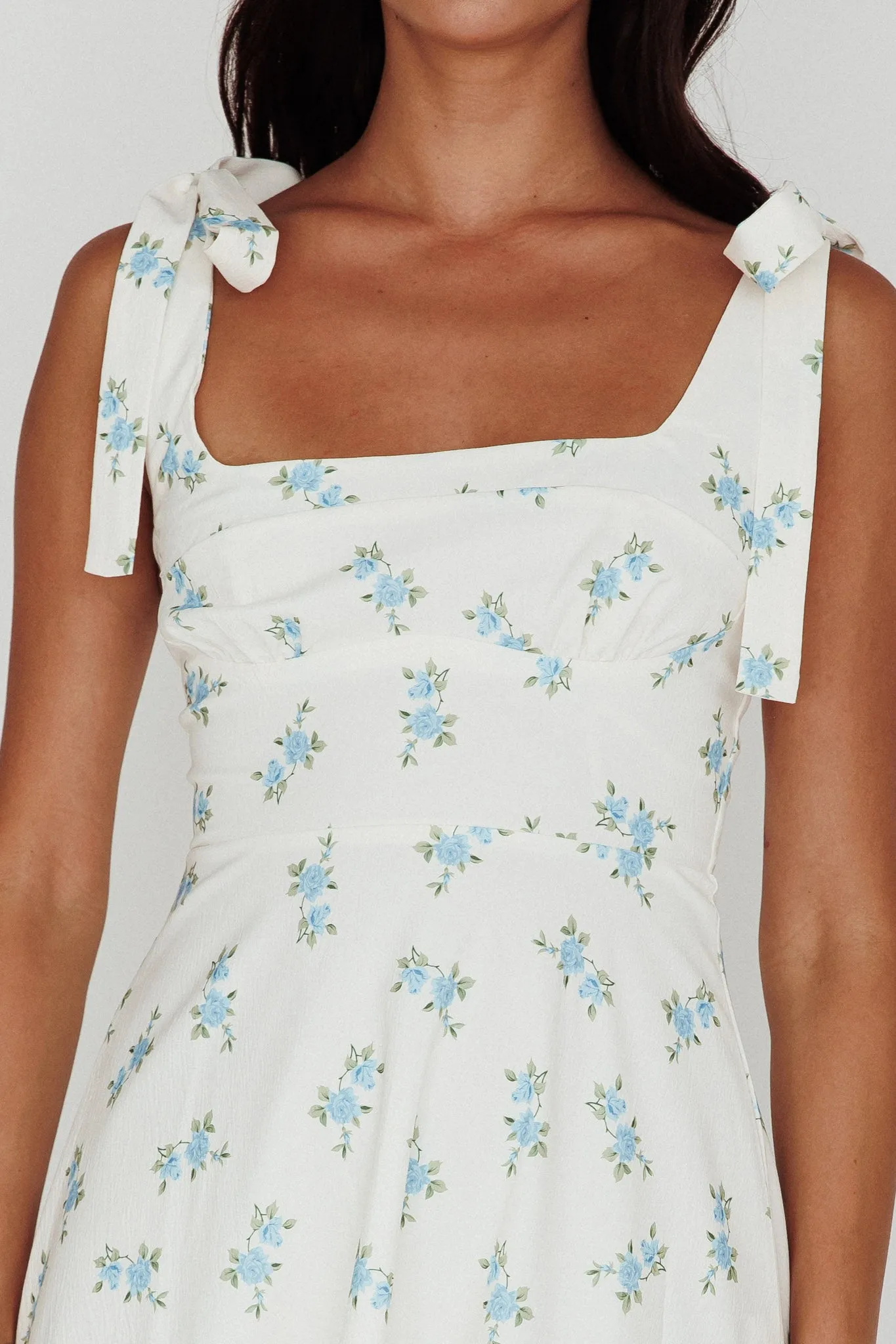 Mathilda Tied Shoulder Midi Dress Blue Floral sold by Selfie Leslie product image thumbnail 4