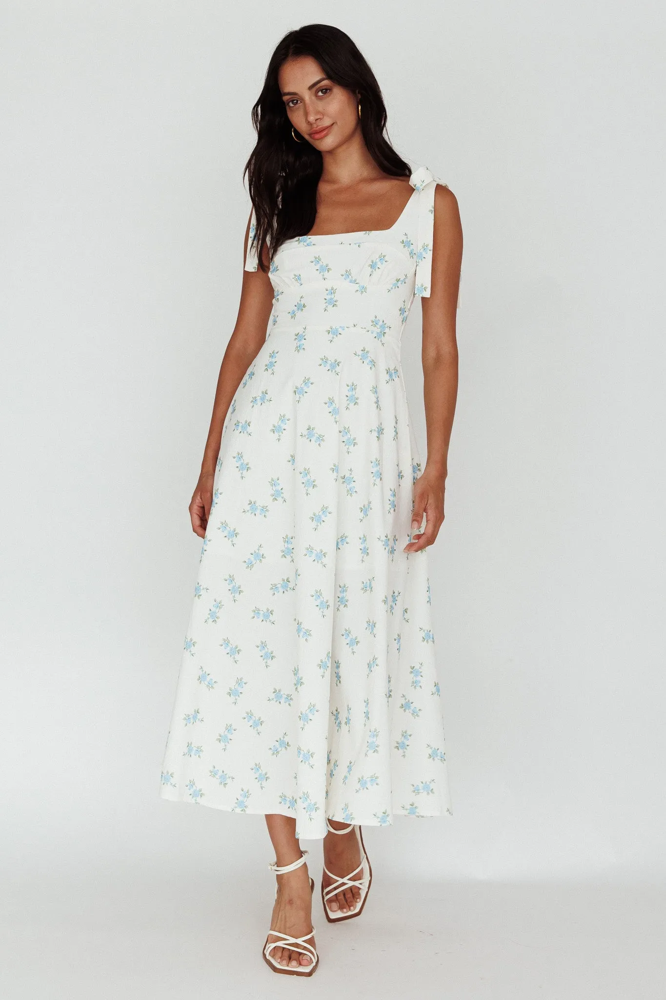Mathilda Tied Shoulder Midi Dress Blue Floral sold by Selfie Leslie product image thumbnail 3