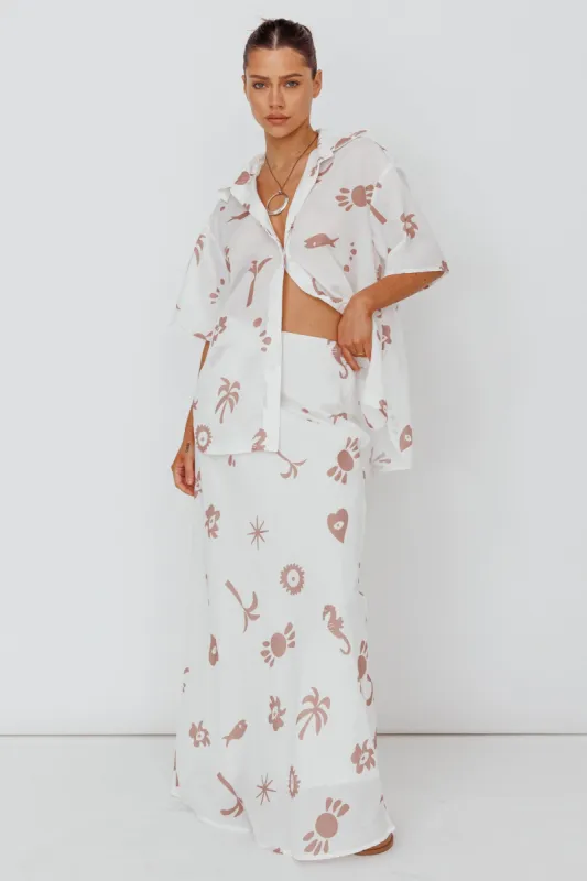 Light Aura Maxi Skirt Print White Tan sold by Selfie Leslie