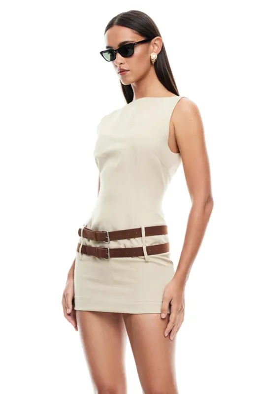 LIONESS Ethereal Buckle Mini Dress Beige sold by Selfie Leslie