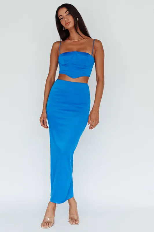 Zeina Satin Midi Skirt Blue sold by Selfie Leslie