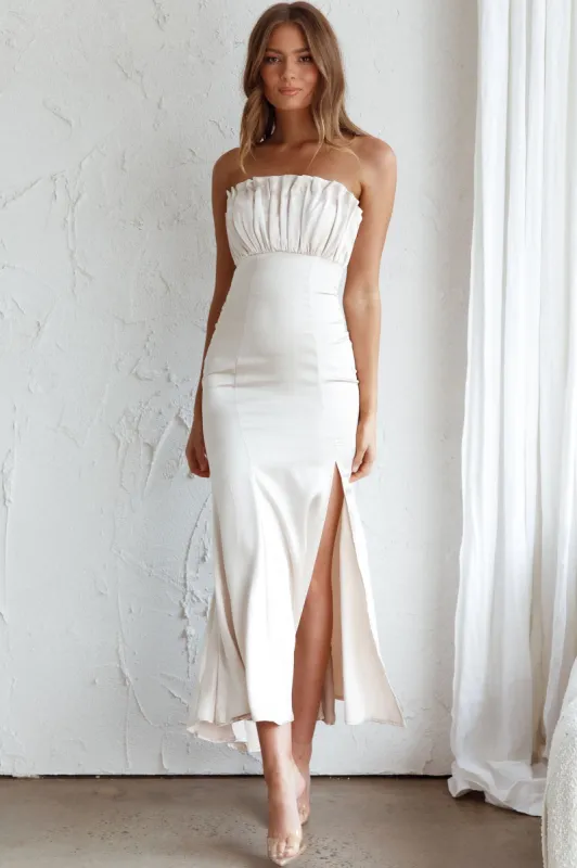 Tivoli Strapless Gathered Bust Midi Dress Champagne sold by Selfie Leslie